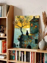Black Cat Coastal Sunset Canvas Wall Art for Living Room Decor – view 5