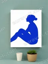 Minimalist Blue Woman Silhouette Canvas Print for Living Room Decor