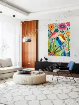 Whimsical Colorful Birds & Floral Canvas Wall Art for Home Decor – view 5