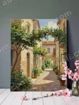 Mediterranean Alley Garden Canvas Wall Art for Living Room Home Decor