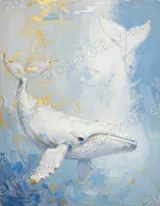 White Whale with Gold Accents Canvas Wall Art for Living Room Home Decor wall art print