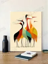 Mid - Century Modern Abstract Crane Canvas Wall Art for Home Decor