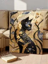 Black Cat Golden Floral Canvas Wall Art for Living Room Home Decor – вид 4