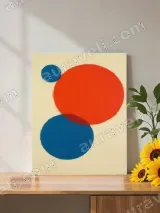 Minimalist Red Blue Circle Canvas Wall Art for Living Room Home Decor