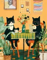 Black Cats Coffee & Newspaper Canvas Wall Art for Living Room Decor living room wall art for modern home decor
