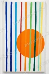 Abstract Color Stripes & Orange Circle Wall Art for Living Room Decor wall art print