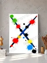 Colorful Splatter Crossed Blue Lines Canvas Wall Art for Living Room Decor