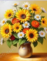 Sunflower Daisy Bouquet Canvas Wall Art for Living Room and framed modern home decor