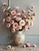 Pink Floral Vase Canvas Wall Art for Living Room framed modern home decor