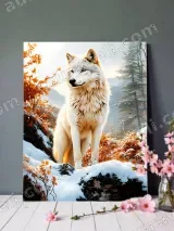 White Wolf Winter Autumn Landscape Canvas Wall Art for Home Decor