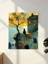 Black Cat Coastal Sunset Canvas Wall Art for Living Room Decor – view 2