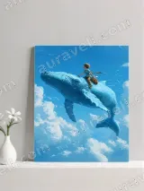 Boy Riding Flying Whale Canvas Wall Art for Living Room Home Decor – view 2