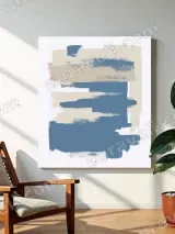 Abstract Blue & Beige Brush Stroke Minimalist Canvas Wall Art for Living Room Home Decor – вид 3