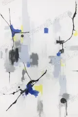 Abstract Blue Yellow Gray Black Ink-Style Canvas Wall Art framed for modern home decor