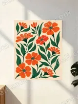 Vibrant Orange Floral Canvas Wall Art for Living Room Home Decor