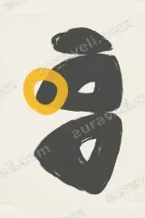 Abstract Black Yellow Circle Canvas Wall Art for Living and framed modern home decor