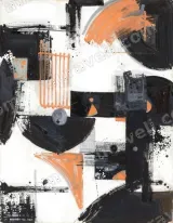 Abstract Geometric Black Orange Canvas Wall Art for Living framed modern home decor