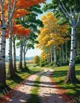 Autumn Birch Forest Path Canvas Wall Art for Living Room Decor wall art print