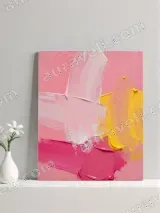 Abstract Pink & Yellow Textured Canvas Wall Art for Living Room Home Decor – вид 3