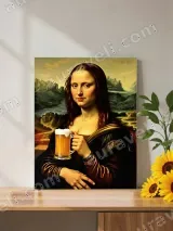 Mona Lisa with Beer Mug Canvas Wall Art for Living Room Home Decor