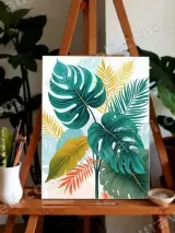 Tropical Monstera & Palm Leaf Canvas Wall Art for Living Room Bedroom Home Decor