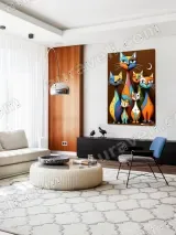 Colorful Abstract Cat Family Canvas Wall Art for Living Room Home Decor – view 5