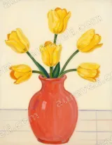 Yellow Tulips in Red Vase Canvas Wall Art for Living Room Home Decor wall art print