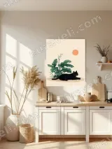 Black Cat & Tropical Plants Canvas Wall Art for Living Room Bedroom Home Decor – view 3