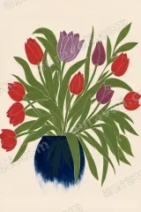 Red Purple Tulip Bouquet Canvas Wall Art for Living and framed modern home decor