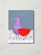 Minimalist Still Life Purple Vase & Red Bowl Canvas Wall Art for Home Decor – view 3
