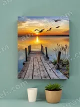 Sunset Lake Wooden Dock Birds Canvas Wall Art for Living Room Home Decor – view 2