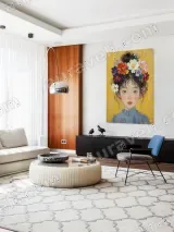 Girl with Floral Hair Oil Painting Canvas Wall Art for Home Decor – view 5