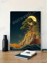 Moonlit Tree on Cliff Canvas Wall Art, Fantasy Night Sky Home Decor for Living Room – вид 2