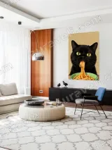 Black Cat Eating Spaghetti Canvas Wall Art for Home Decor – вид 5
