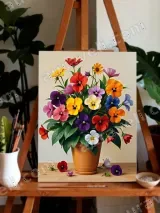 Colorful Pansy Floral Canvas Wall Art for Living Room Bedroom Decor
