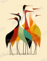 Mid - Century Modern Abstract Crane Canvas Wall Art for Home Decor wall art print