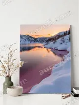 Winter Sunset Lake Snowy Mountain Canvas Wall Art for Living Room Decor