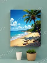 Tropical Beach Palm Tree Canvas Wall Art, Coastal Home Decor for Living Room Bedroom – view 2