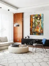 Whimsical Girl & Striped Cat Canvas Wall Art for Living Room Home Decor – вид 4