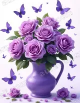Purple Roses Butterflies in Vase Canvas Wall Art for and modern home decor