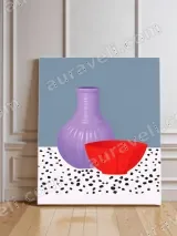 Minimalist Still Life Purple Vase & Red Bowl Canvas Wall Art for Home Decor