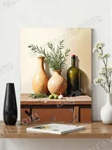 Rustic Still Life Terracotta Vases Canvas Wall Art for Living Room Decor