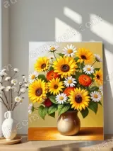 Sunflower & Daisy Bouquet Canvas Wall Art for Living Room Home Decor – view 5