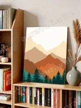 Warm Layered Mountain & Pine Tree Canvas Wall Art for Living Room Decor – view 4