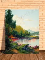 Vibrant Nature Lake Forest Landscape Canvas Wall Art for Living Room Decor – view 2