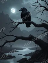 Raven on Bare Tree Moonlit River Canvas Wall Art for Home Decor wall art print