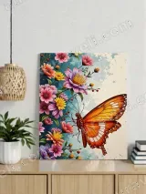 Orange Butterfly Floral Canvas Wall Art for Living Room Home Decor – view 2