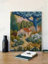 Whimsical Cottage Forest Landscape Canvas Wall Art for Living Room Decor