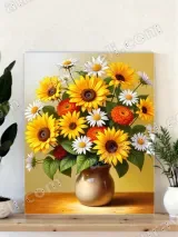 Sunflower & Daisy Bouquet Canvas Wall Art for Living Room Home Decor