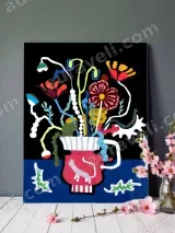 Colorful Floral & Cat Vase Canvas Wall Art for Living Room Home Decor – вид 3